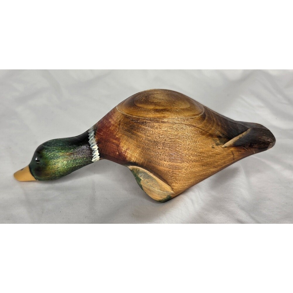 Vtg Wooden Duck Overhang Shelf Sitter Decoy Wood Hand Carved Painted Cottagecore - Picture 4 of 9